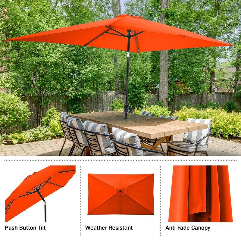 Pure Garden 10-ft Rectangular Patio Umbrella - Easy Crank Sun Shade with Push Button Tilt for Outdoor Furniture, Deck, Backyard, or Pool