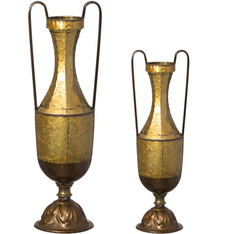 Uniquewise Decorative Antique Style 2 Handle Metal Jug Floor Vase for Entryway, Living Room or Dining Room Tall Elegant Home Decor Accent, Set of 2