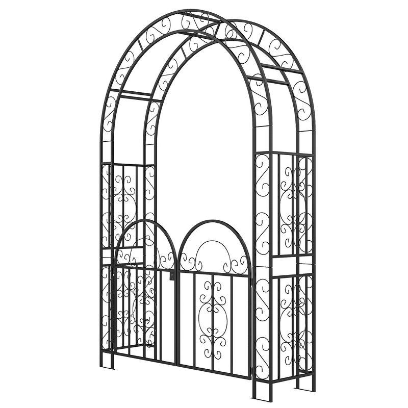 Outsunny 7.4ft Steel Garden Arch with Gate, Garden Arbor Trellis, Black