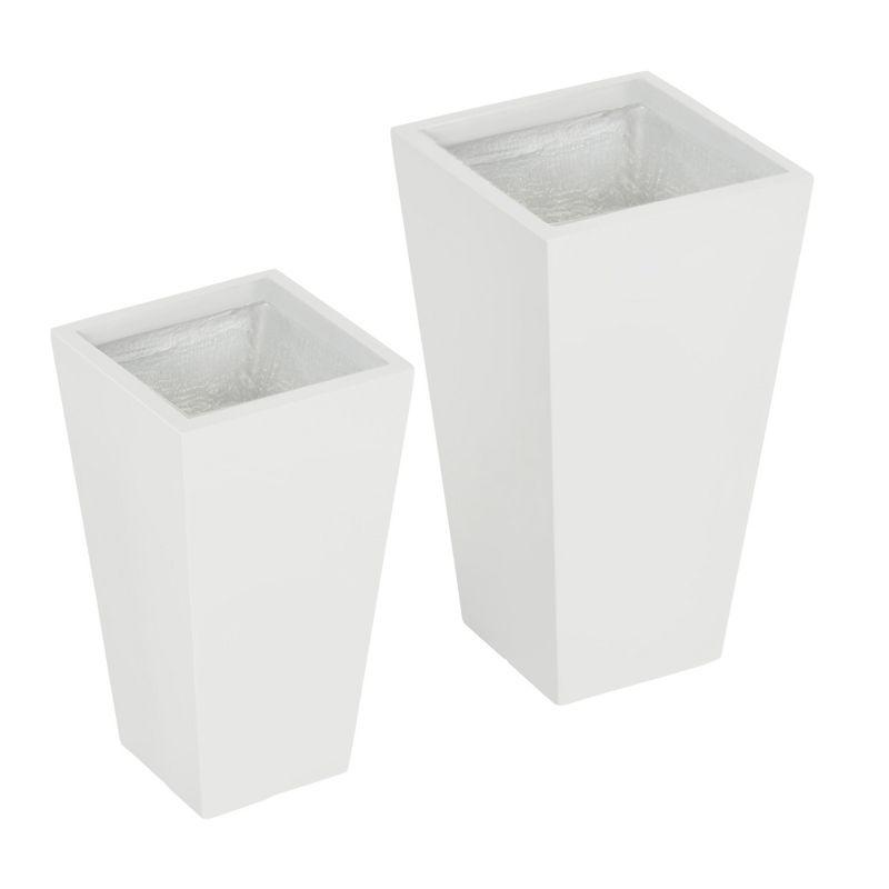Outsunny 2-Pack MgO Flower Pots with Drainage Holes, Outdoor Planters, Durable & Stackable, for Entryway, Patio, Yard, Garden, White