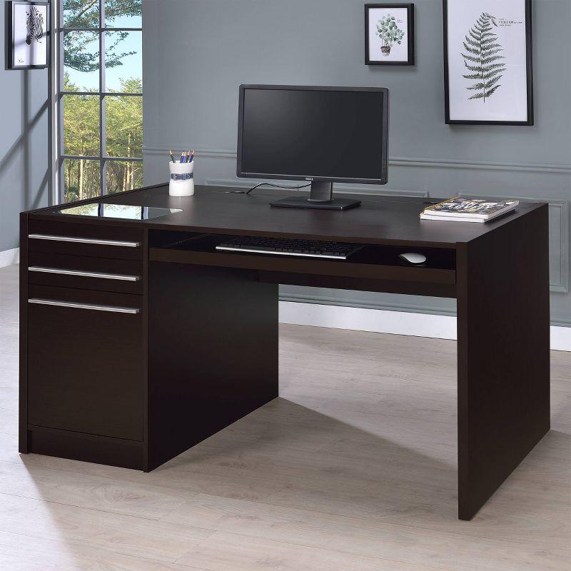 Contemporary Cappuccino Home Office Desk with Power Outlet and Storage