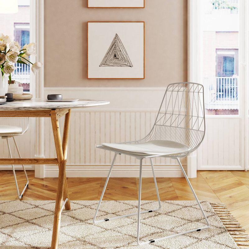 Chic French White Faux Leather Upholstered Side Chair with Slat Design