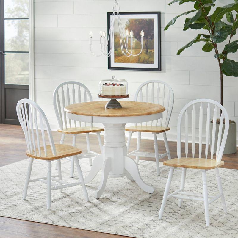 White and Natural Wood High Back Windsor Side Chair Set