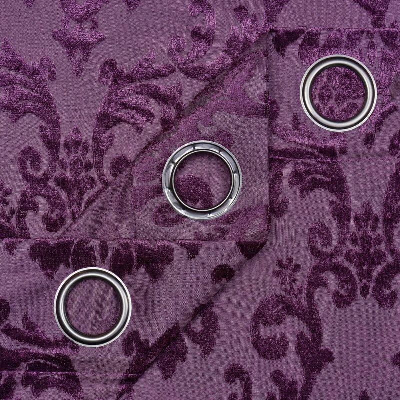 Chanasya 2pk Devore Damask Sheer Grommet Window Curtain Panels - Set of 2 - 52 x 108 Inches Long - Aubergine