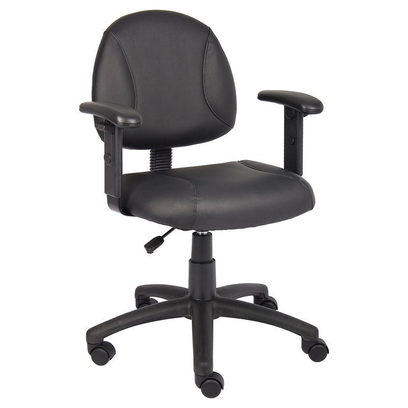 Ergonomic Black Leather Task Chair with Adjustable Arms