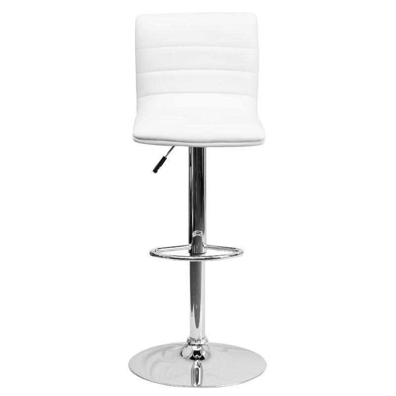 Flash Furniture Modern White Vinyl Adjustable Bar Stool with Back, Counter Height Swivel Stool with Chrome Pedestal Base
