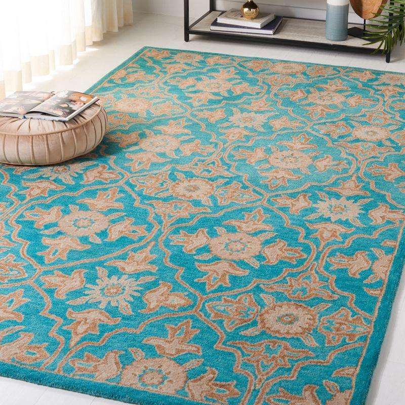 Turquoise and Beige Hand-Tufted Wool 4' x 6' Area Rug