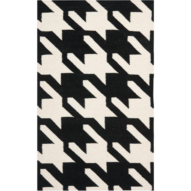 Black and Ivory Geometric Handwoven Wool Area Rug, 3' x 5'