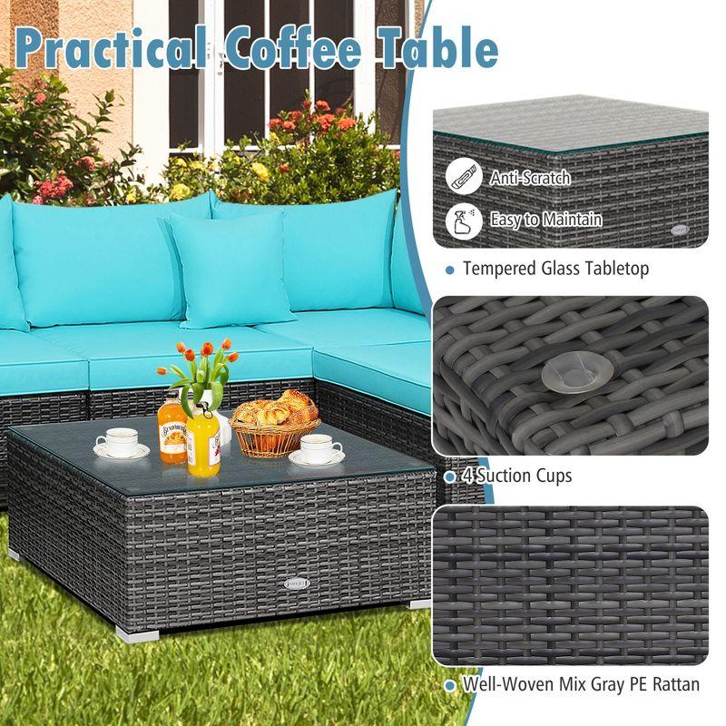 Costway 7PCS Patio Rattan Furniture Set Sectional Sofa Cushioned Turquoise