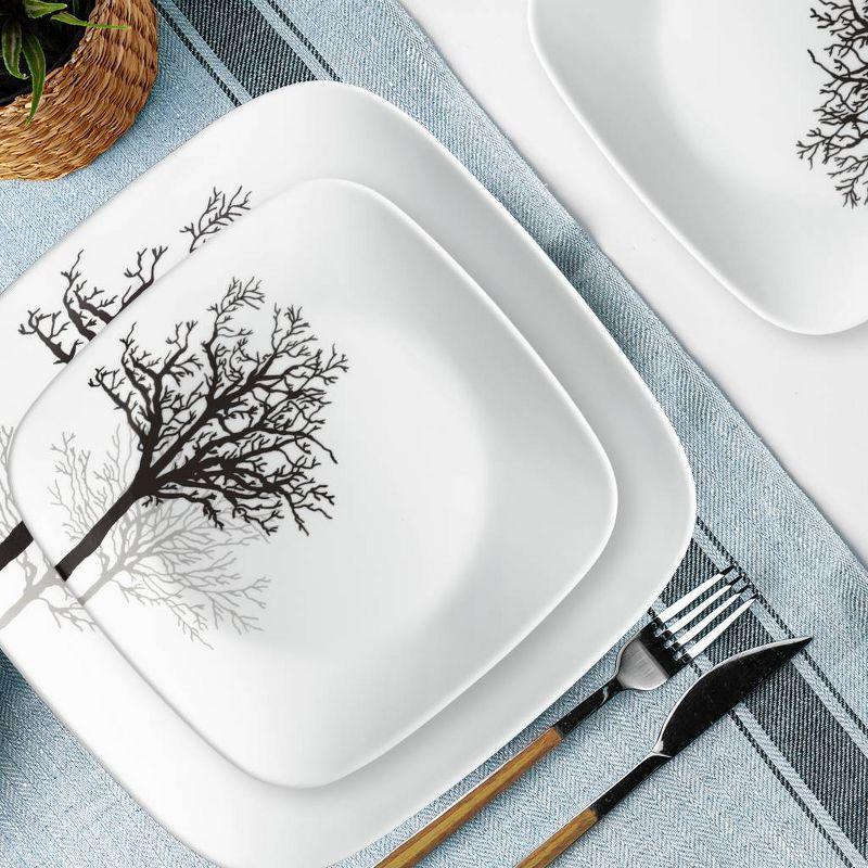 Corelle 12pc Vitrelle Timber Shadows Dinnerware Set: Botanical Tree Pattern, Service for 4, Includes Plates & Bowls