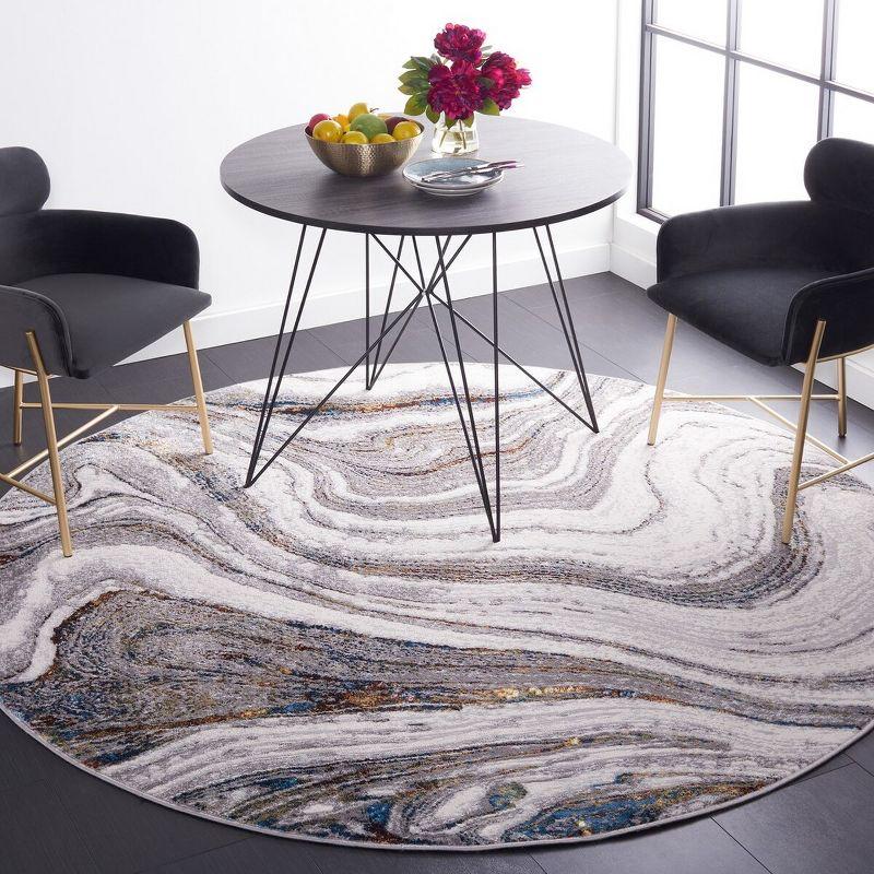 Amelia ALA211 Machine Made Indoor Area Rug - Gray/Blue Gold - 7' Round - Safavieh