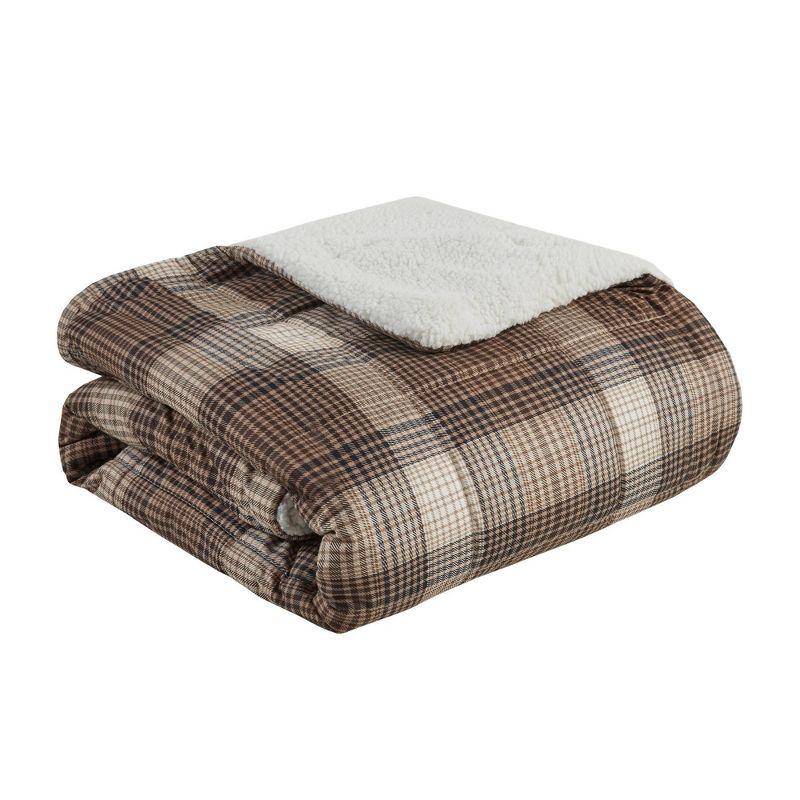 Lumberjack Brown Plaid Wool Sherpa Reversible Throw Blanket