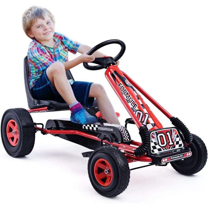 Red Pedal Powered Kids Go Kart with Adjustable Seat