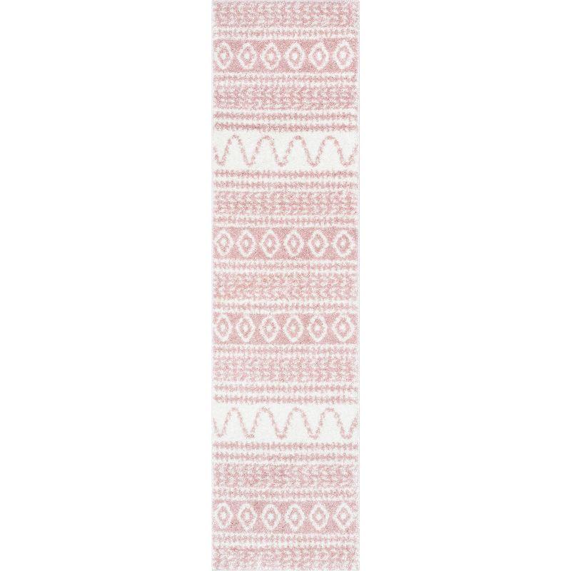Well Woven Diamond Stripes Shag Blush Cozy 1" Thick 2'7" x 9'10" Runner Pink Area Rug