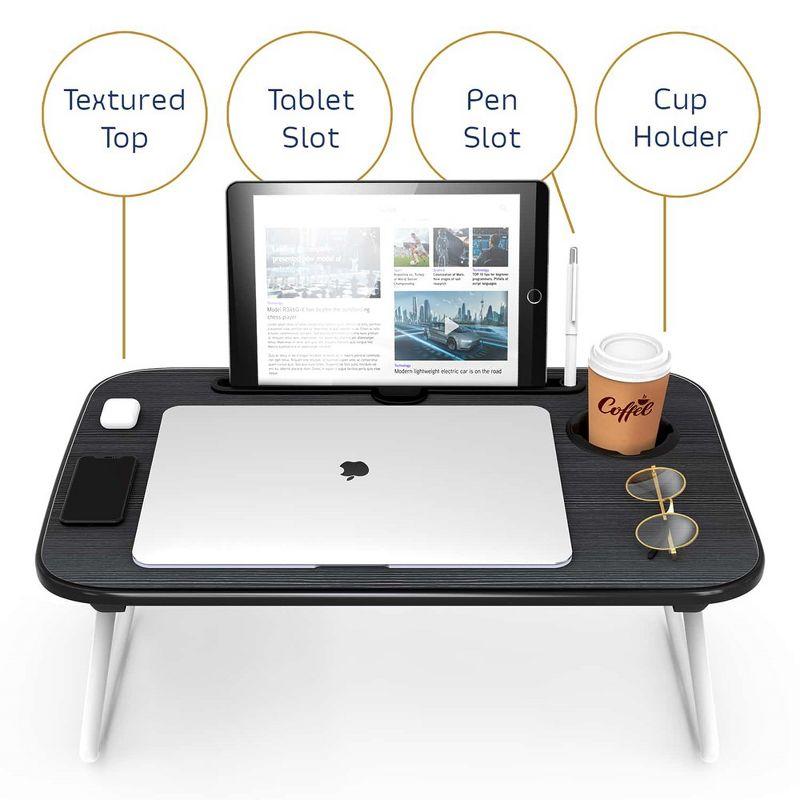 Black Foldable Wood Laptop Tray with White Legs