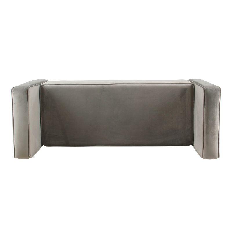 Mid-Century Modern Gray Velvet Storage Bench with Bolster Pillows