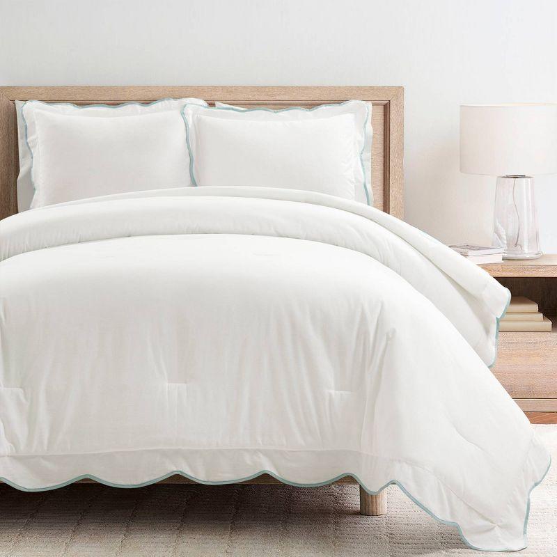 3pc Full/Queen Coastal Chic Scallop Edge Comforter Set Blue - Lush Décor: OEKO-TEX Certified, Cotton & Polyester