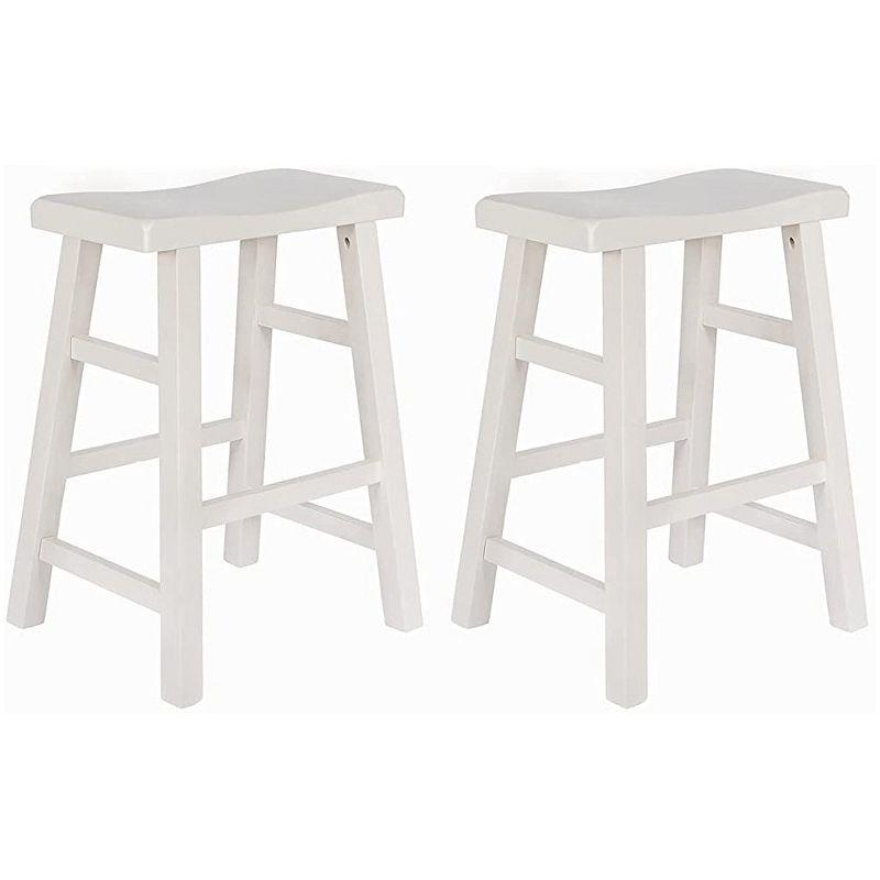 eHemco Heavy-Duty Solid Wood Saddle Seat Kitchen Counter Height Barstools, 24 Inches, Set of 2, White