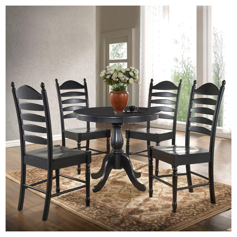 Classic Black Round Wood Dining Table with Pedestal Base