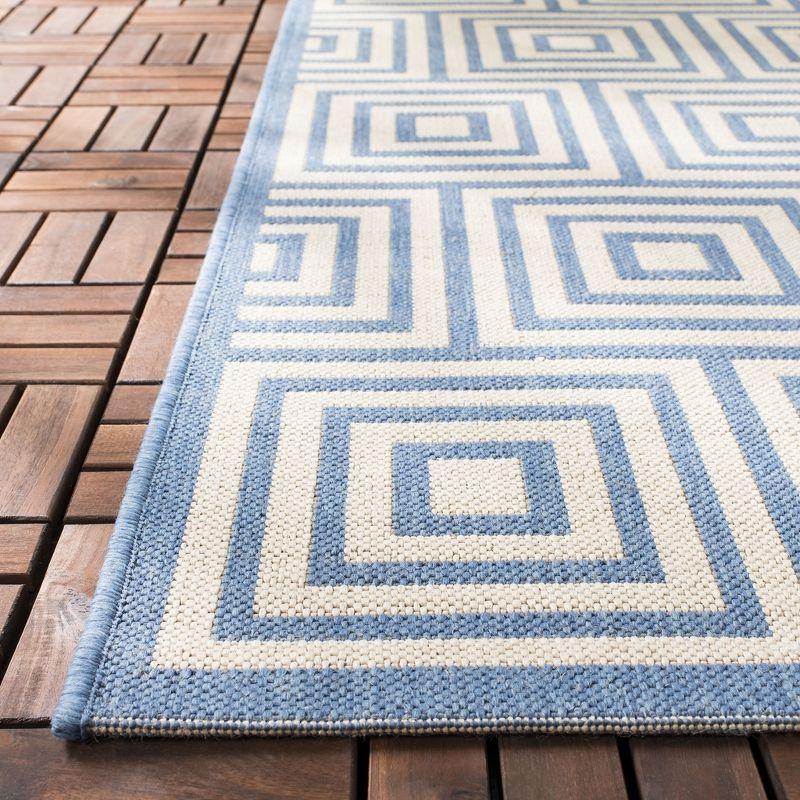 Coastal Charm Cream & Blue Geometric Synthetic Area Rug, 3' x 5'