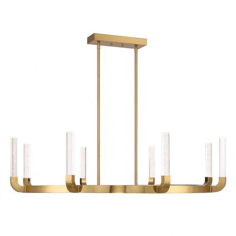 Warm Brass 8-Light LED Linear Chandelier with Clear Seeded Acrylic Shades