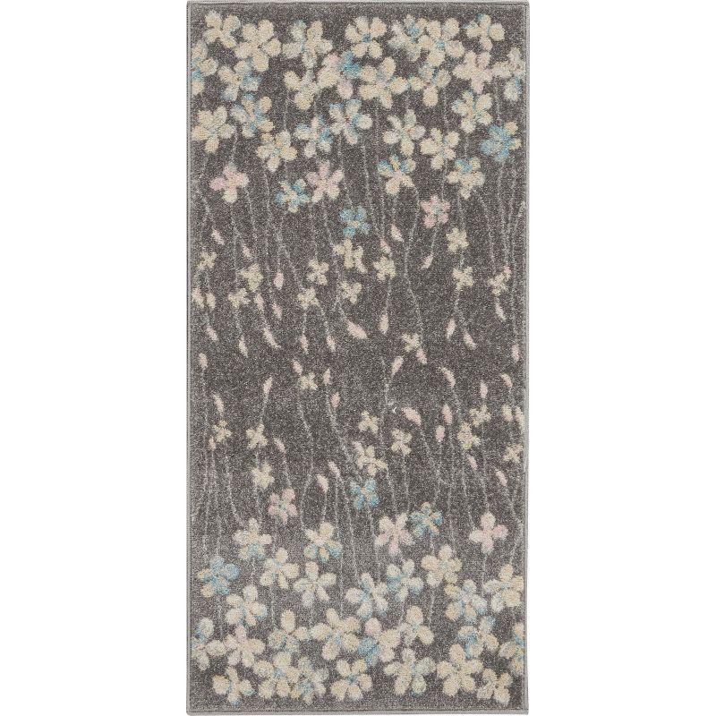 Handmade Floral Grey & Beige Viscose Blend Area Rug - 24"x5"