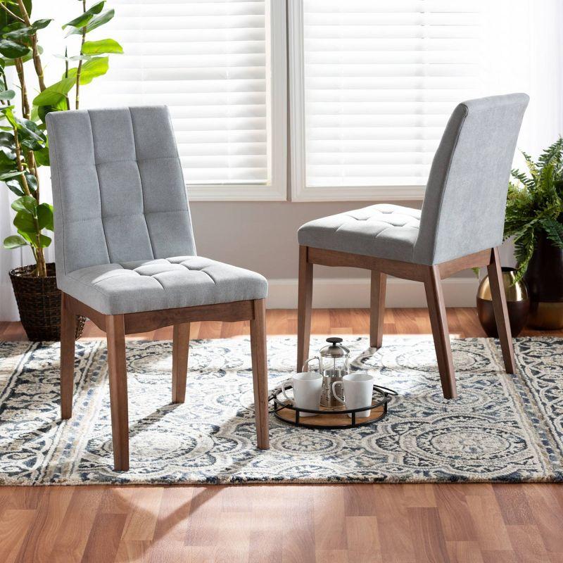 Light Grey Fabric and Walnut Wood Dining Chair Set