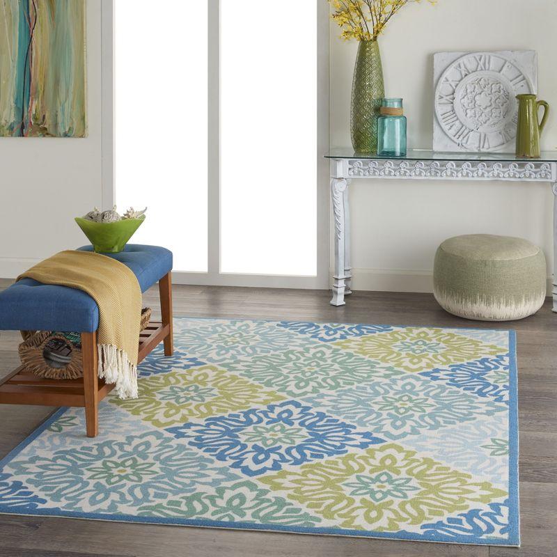 Blue and Green Floral Rectangular Synthetic Area Rug 4' x 6'