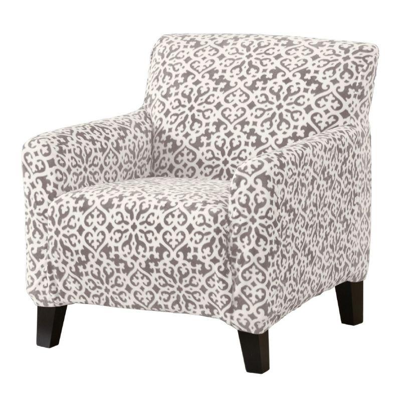 Great Bay Home Stretch Velvet-Plush Washable Chair Slipcover (Chair, Dark Grey - Snowflake)