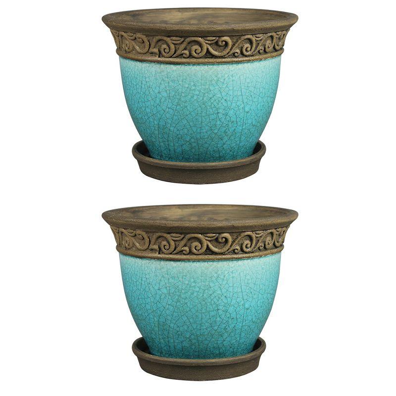 Southern Patio® Cadiz Ceramic Pot Planter with Saucer (Set of 2)