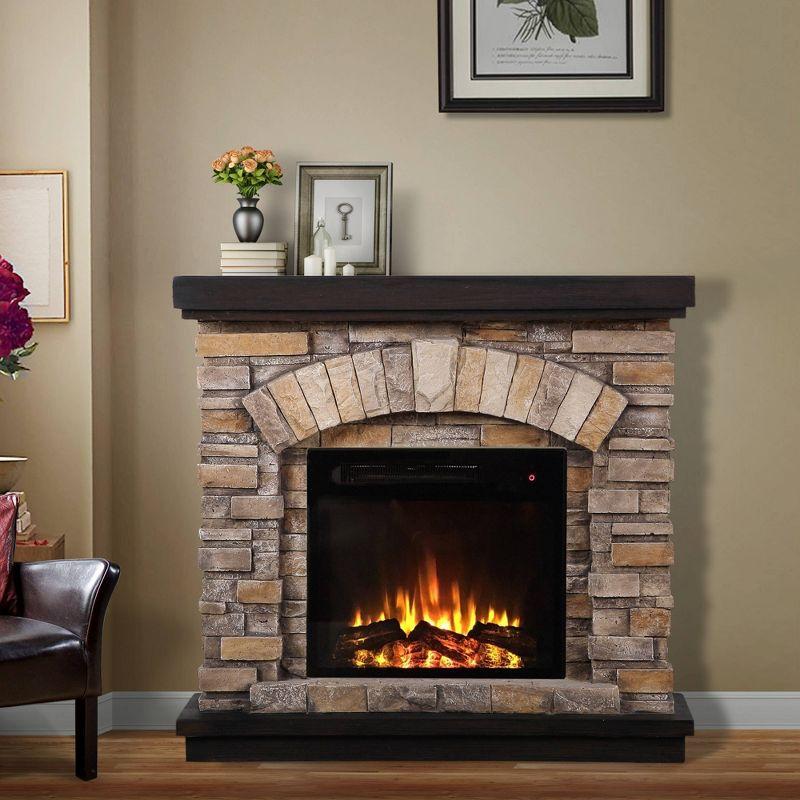 Festivo 36" Tan Faux Stone Freestanding Electric Fireplace