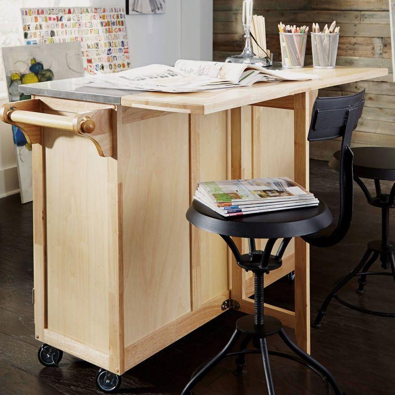 Breakfast Bar Kitchen Cart Natural with Stainless Steel Top - Home Styles: Rolling Island, Storage, Modern Design