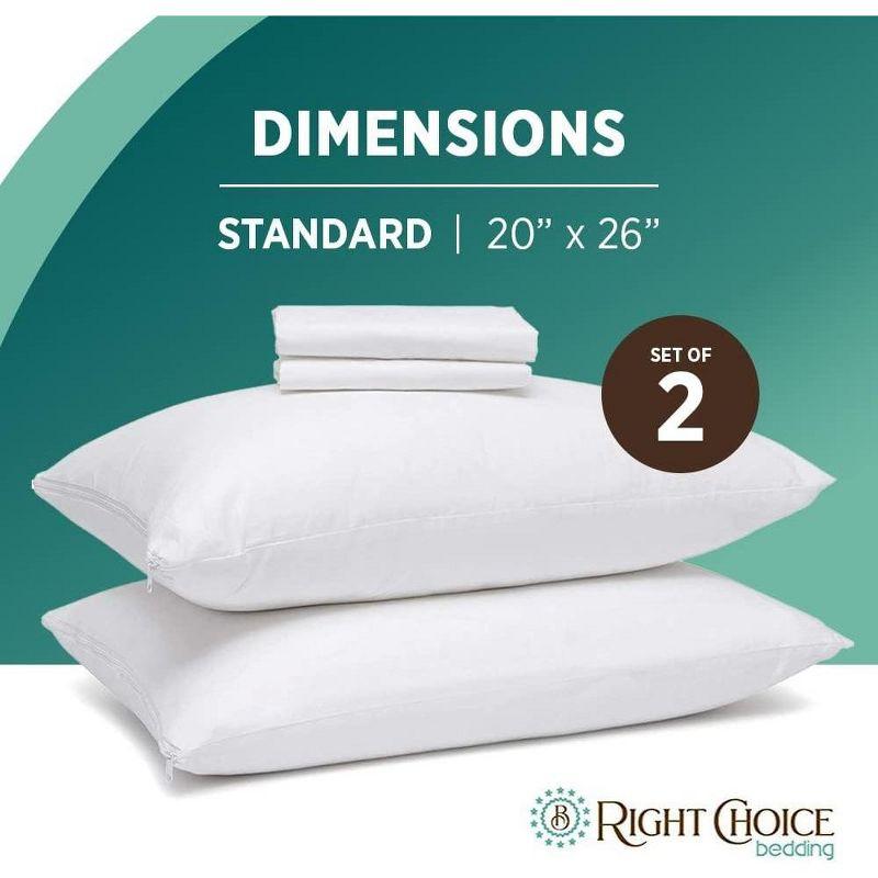 Right Choice Bedding 100% Cotton Breathable Pillow Protector with Zipper – (2 Pack)