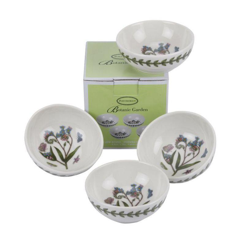 Portmeirion Botanic Garden 3.75 Inch Small Low Bowls, Set of 4 - Floral Motif, Fine Porcelain, Chip Resistant Glaze, Dishwasher, Microwave, Oven Safe