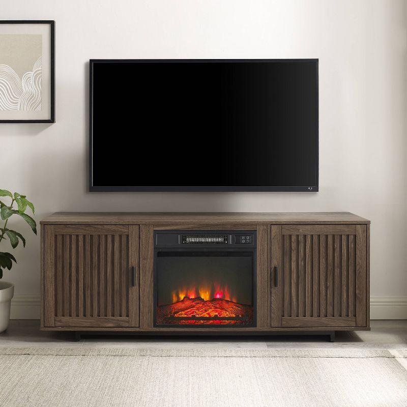 Silas 64" Black Walnut Low-Profile TV Stand with Electric Fireplace