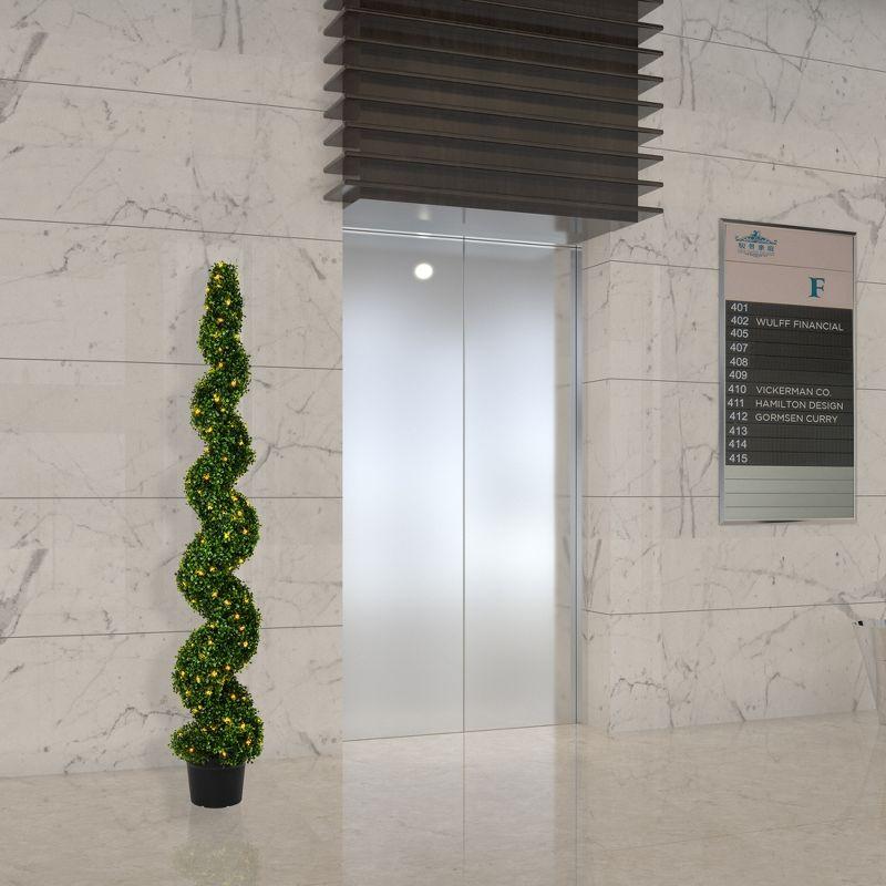 Vickerman 6' Artificial Potted Green Boxwood Spiral Tree. In a 9.5"Lx9.5"Wx7.5"H base.
