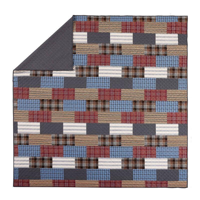 Cabin Patchwork Printed Plaid Cotton Quilt/Coverlet Set