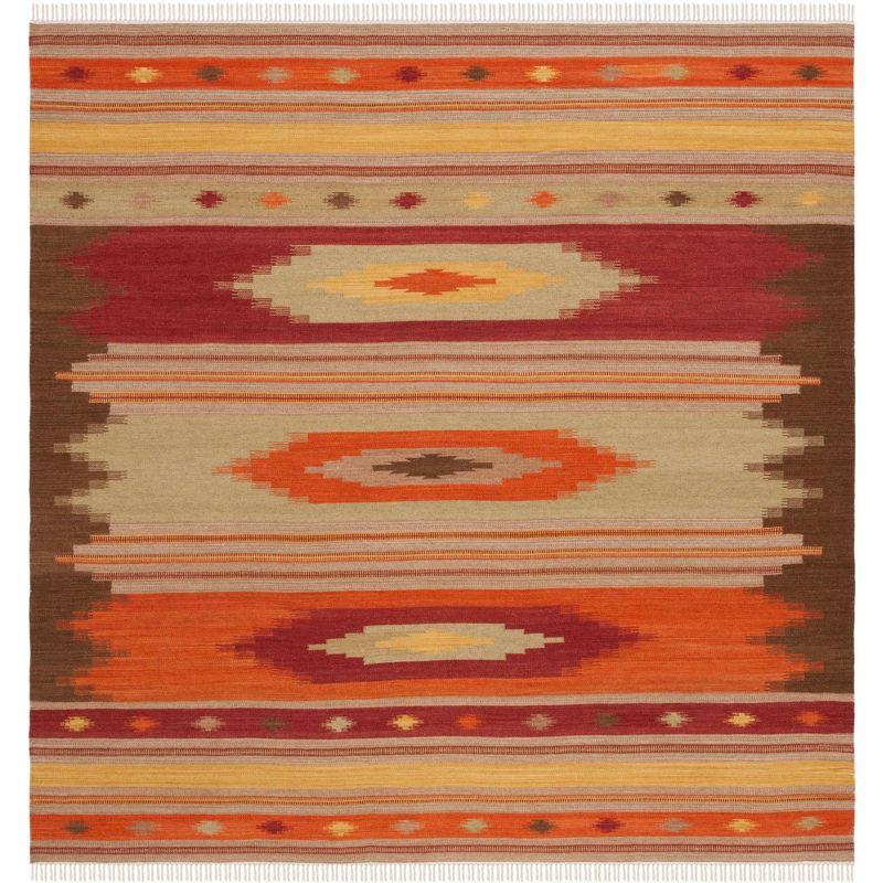 Kilim NVK176 Hand Woven Indoor Area Rug - Brown/Multi - 5'x5' - Safavieh