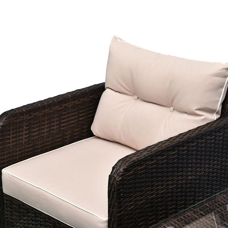 Outsunny 5 Piece Rattan Wicker Lounge Chair, Outdoor Patio Conversation Set with 2 Cushioned Chairs, 2 Ottomans & Tempered Glass Top Coffee Table