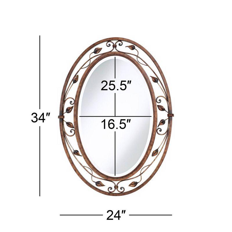 Franklin Iron Works Eden Oval Vanity Wall Mirror Vintage Rustic Beveled French Bronze Flower Vine Open Metal Frame 24" Wide for Bathroom Bedroom House