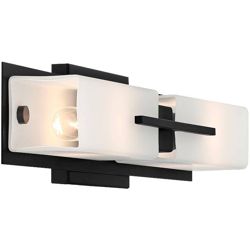 Possini Euro Design Midtown Mid Century Modern Wall Light Black Hardwire 23 1/2" 2-Light Fixture White Glass for Bedroom Bathroom Vanity Reading House