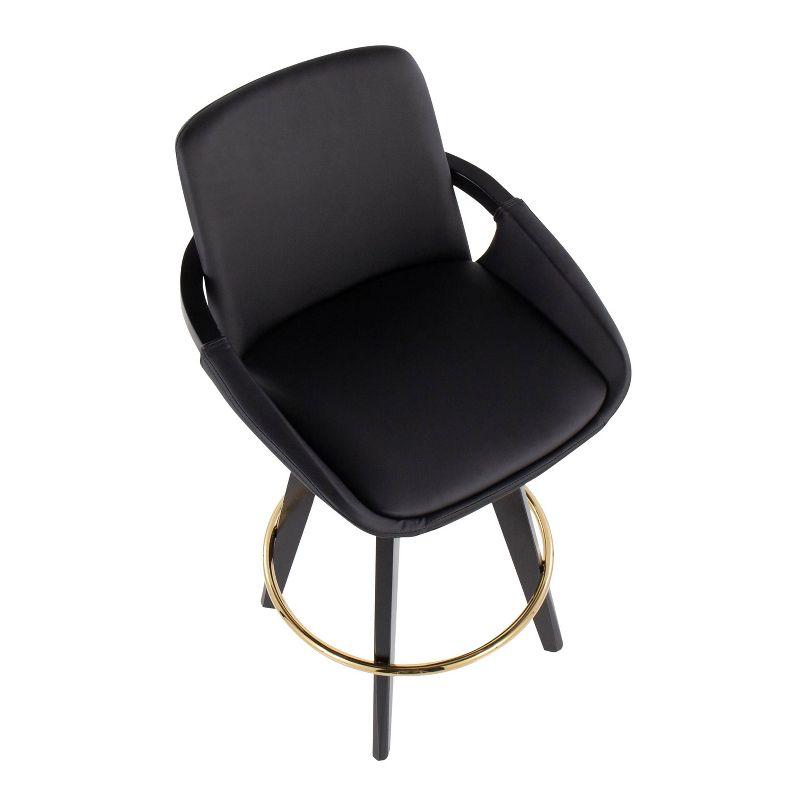 Set of 2 Cosmo PU Leather/Metal/Wood Counter Height Barstools Black/Gold - LumiSource: Swivel Seat, Fixed Height