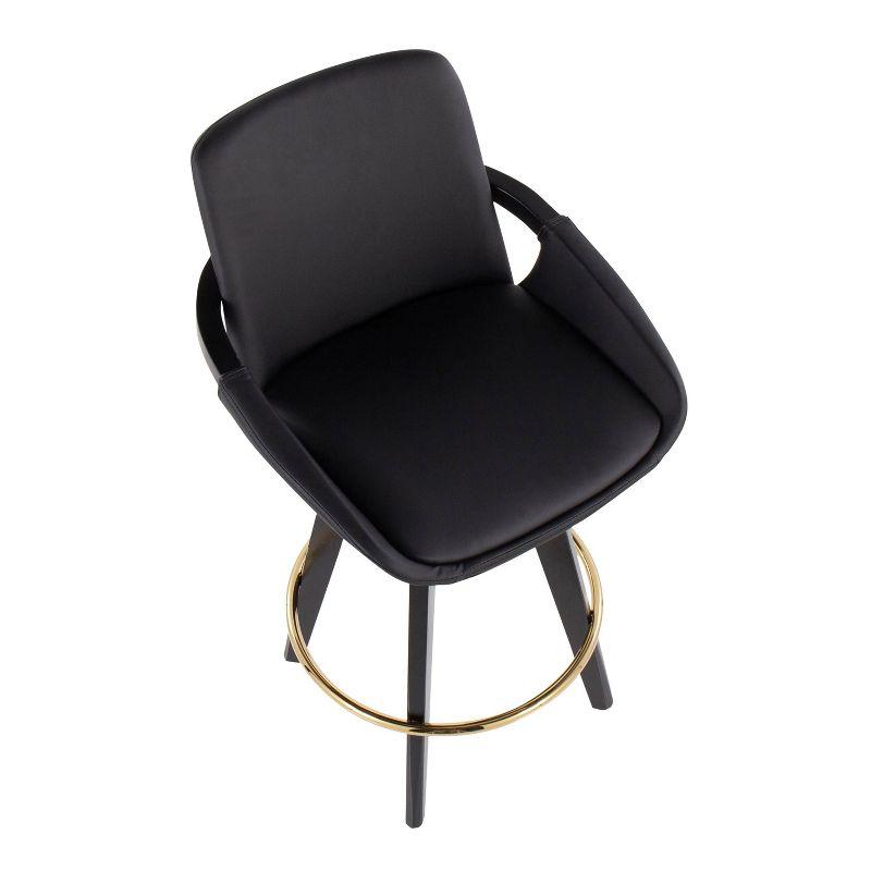 Cosmo Black Faux Leather Swivel Counter Stools with Gold Footrest, Set of 2