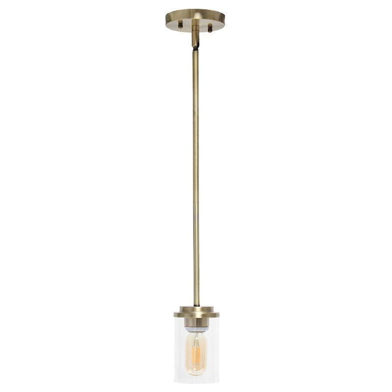 1-Light 5.75" Minimalist Industrial Farmhouse Hanging Clear Cylinder Glass Pendant - Lalia Home