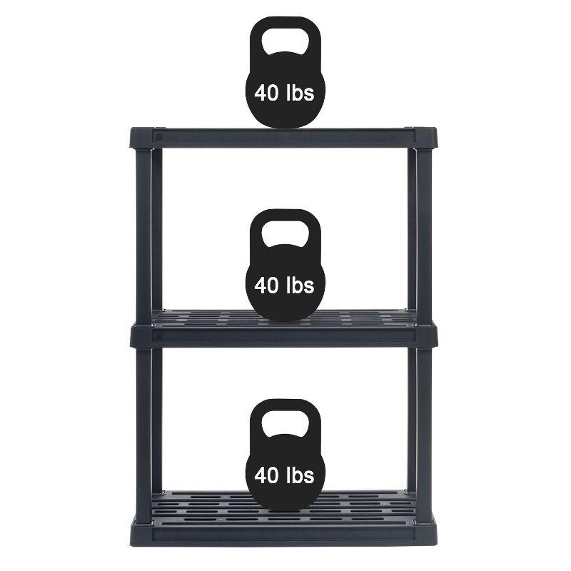 IRIS USA 3-Tier Shelving Unit, 33" Fixed Height, Medium Storage Organizer, 24"W x 12"D x 33"H, Black