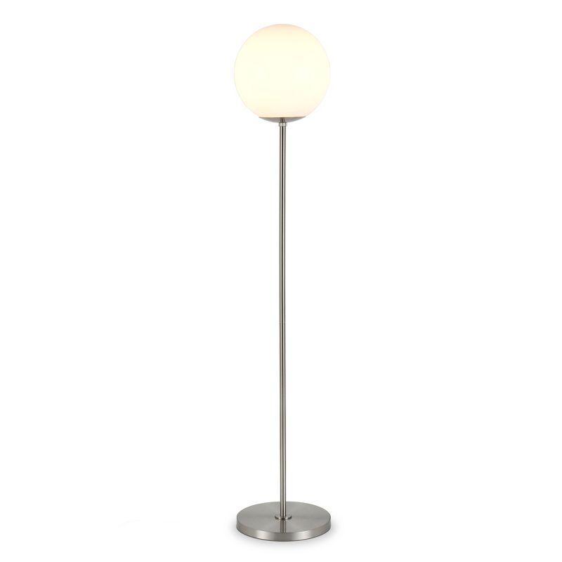 Elevated Nickel Globe & Stem Floor Lamp with White Sphere