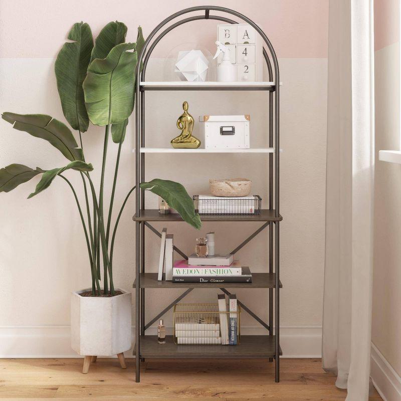 Vivinne Gray Oak 5-Shelf Bookcase with Modern Metal Legs