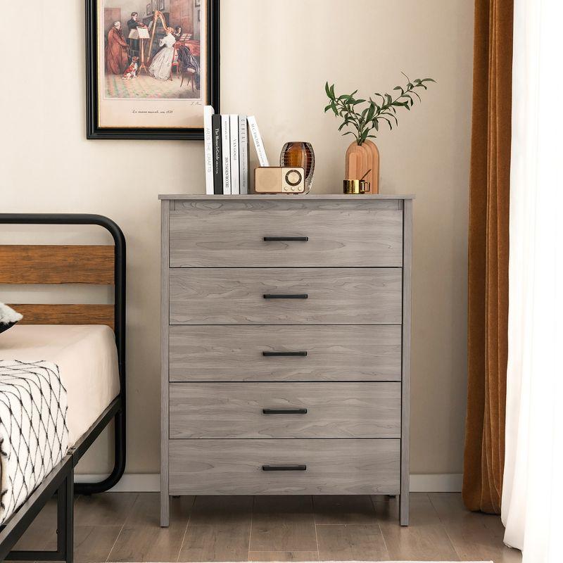 Gray Oak 5-Drawer Vertical Nursery Dresser with Metal Handles