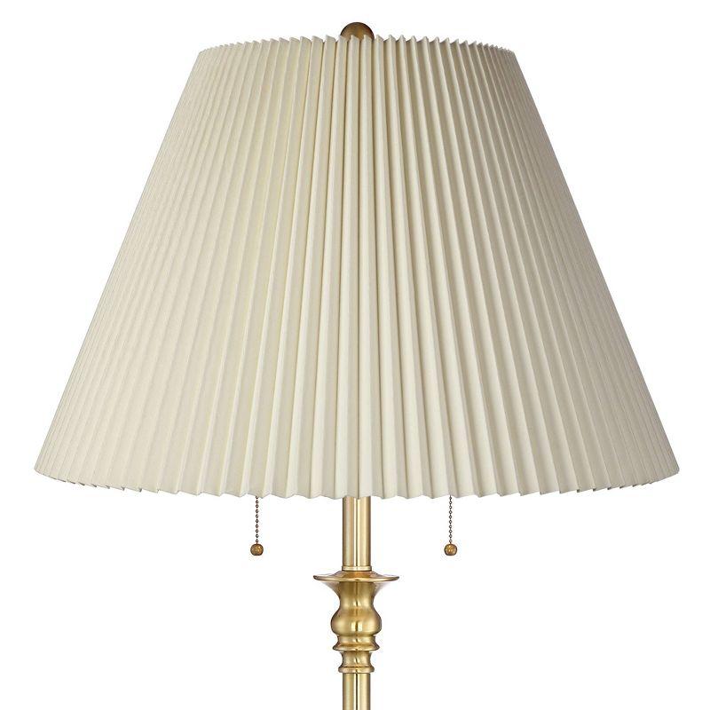 360 Lighting Spenser Retro Art Deco 58" Tall Floor Lamp Brushed Antique Brass Beige Fabric Pleated Empire Shade for Living Room Bedroom