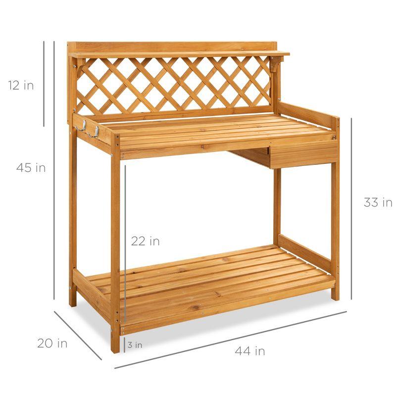 Classic Natural Fir Wood Outdoor Garden Potting Bench with Storage